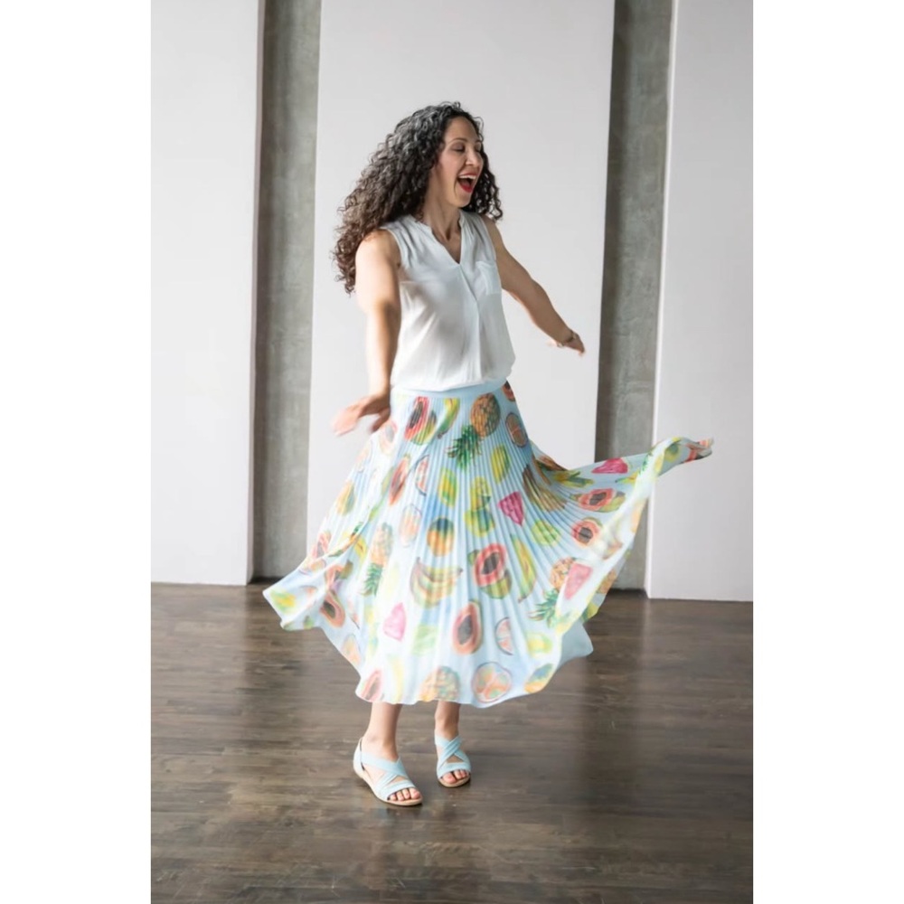 Aritzia Light Blue Fruit Print A-Line Skirt - Picture 2 of 7